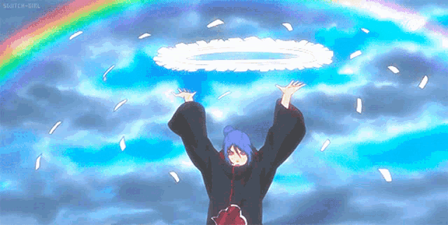 a cartoon of a person with a rainbow in the background and the word switch-girl at the bottom