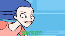 a cartoon of a girl holding a pair of sunglasses that says sweet on the bottom