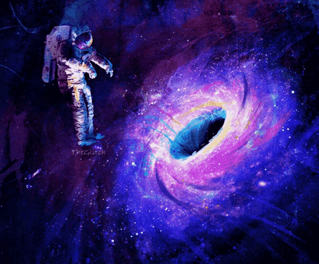 a painting of an astronaut flying through a black hole with the watermark trecglitch