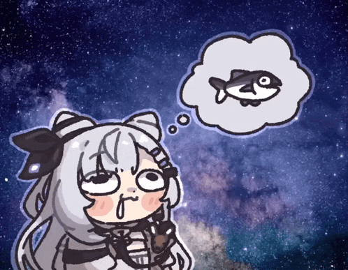 a drawing of a girl thinking of a fish