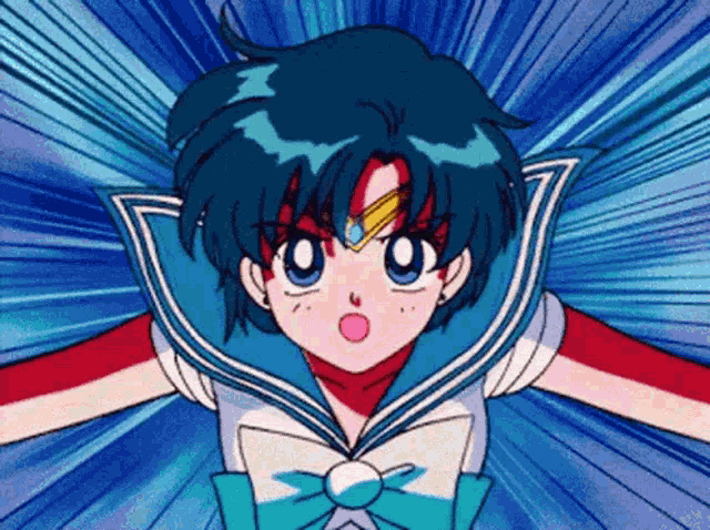 a girl with blue hair is wearing a sailor uniform