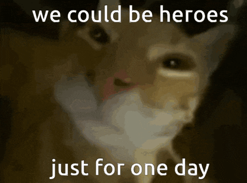 a picture of a deer with the words we could be heroes just for one day below it