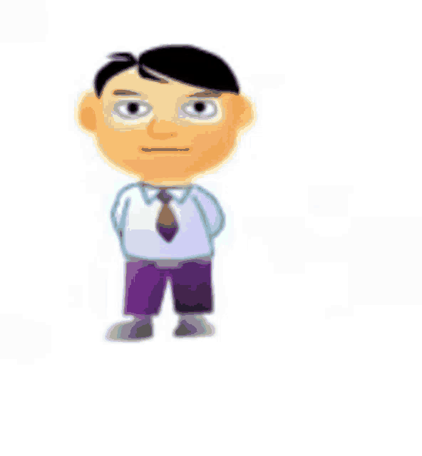 a cartoon of a man wearing a tie and purple shorts