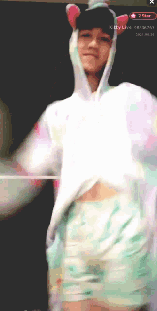 a person in a unicorn costume is dancing in front of a screen that says " 2 star "