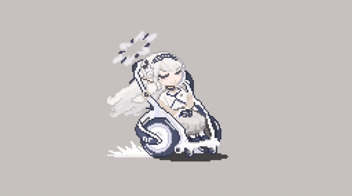 a pixel art of a girl riding a motorcycle on a white background .