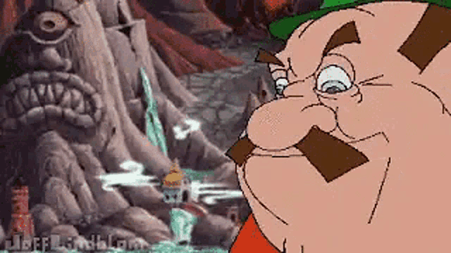 a pixel art of a cartoon character with a green hat and mustache standing next to a waterfall .