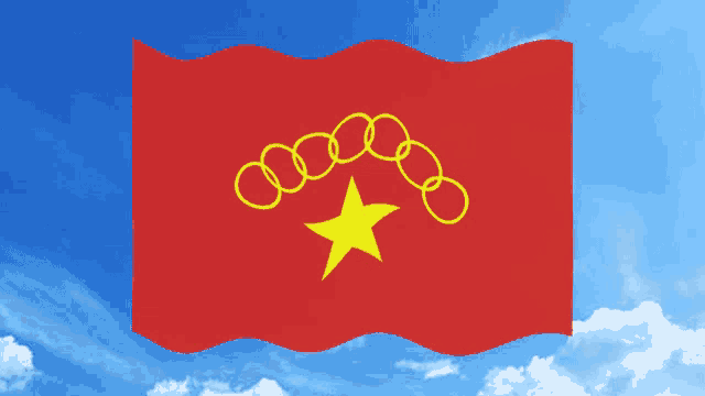 a red flag with a yellow star and chains