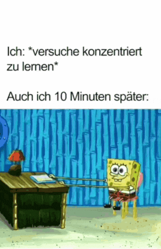 a cartoon of spongebob sitting in front of a desk
