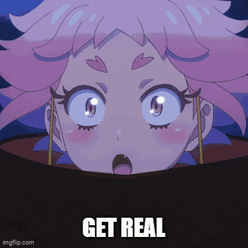 a picture of a girl with a surprised look on her face and the words get real