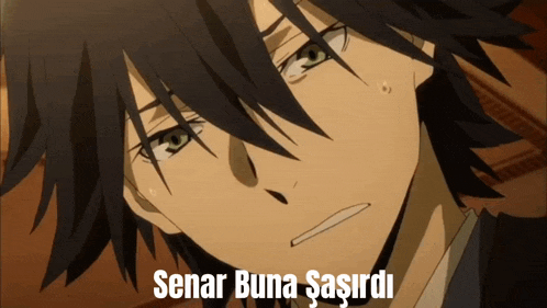 a close up of a person 's face with a caption that says " senar buna sagirdi "
