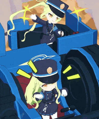 a girl in a police uniform is standing next to another girl in a police uniform