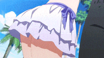 a woman in a white skirt with ruffles on the bottom is standing in front of a palm tree