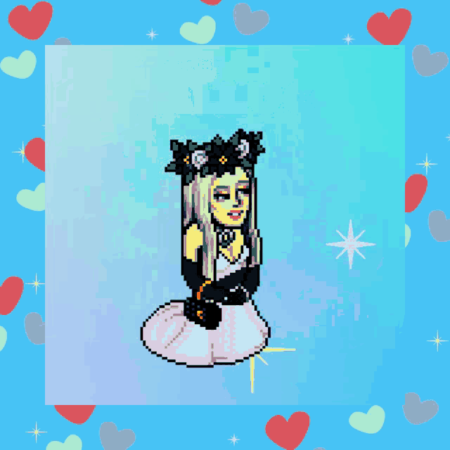 a blue background with hearts and stars and the name renalluc