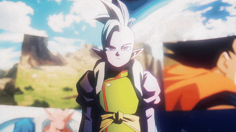 a cartoon character with white hair and ears stands in front of a mountain