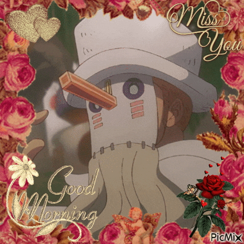 a picture of a scarecrow with roses and the words good morning