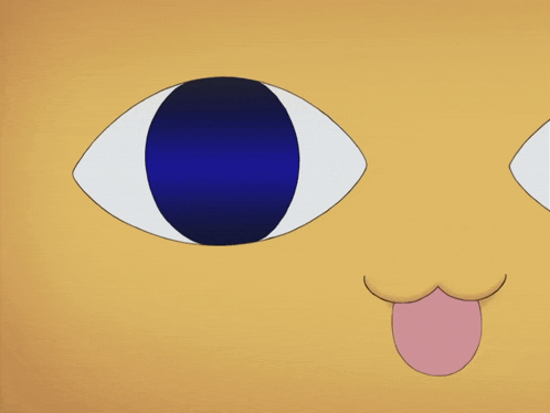 a close up of a cartoon cat 's eye with a blue pupil