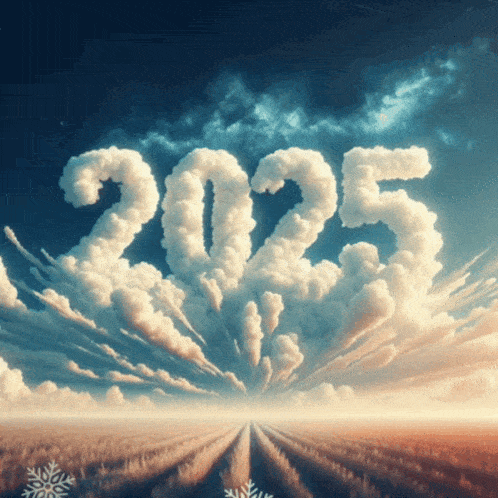 the number 2025 is made out of clouds in a blue sky