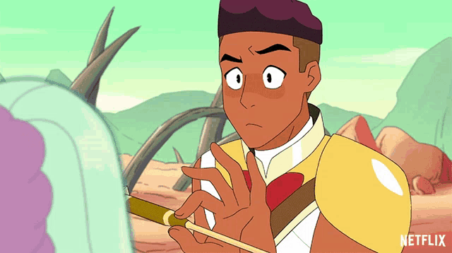 a cartoon of a man with a sword and the word netflix on the bottom