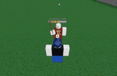 a roblox character is attacking a dummy in a game