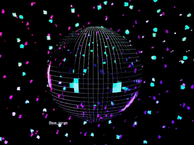 a disco ball is surrounded by colorful confetti and says @eva_ogram