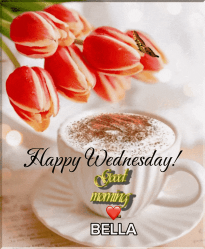 a happy wednesday card with a cup of coffee