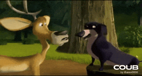 a cartoon deer and a dog are standing next to each other with the word coub on the bottom