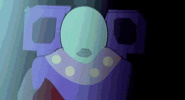 a drawing of a purple and green object with a circle in the middle