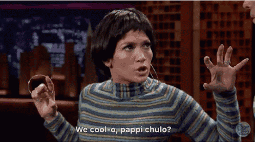 a woman in a striped sweater says we cool-o , pippi chulo .