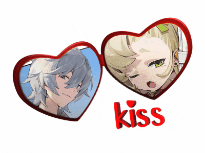 a couple of hearts with the word kiss in the middle