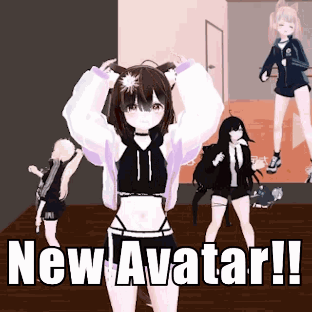 a group of anime girls are standing in a room with the words new avatar !