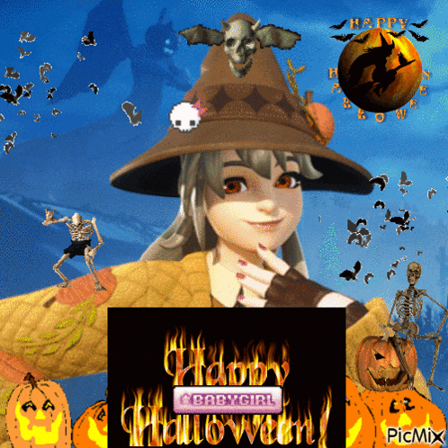 a picture of a girl wearing a witch hat with the words happy babygirl halloween