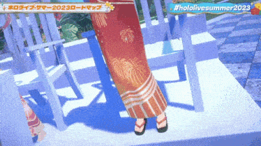 a video game character is wearing a red kimono and sandals