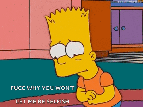 bart simpson from the simpsons is standing in a room with his hands on his stomach and looking sad .