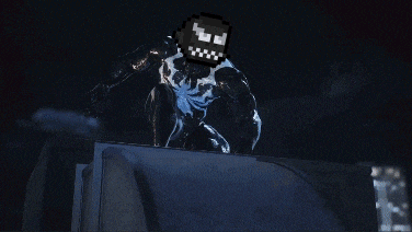 a pixel art of venom with a smiley face