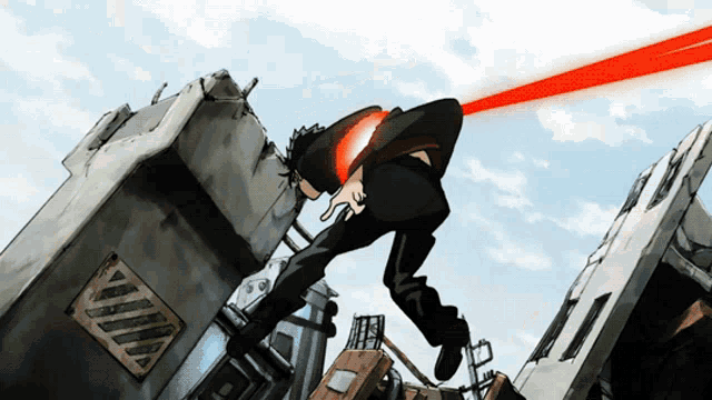 a cartoon of a man with a red light coming out of his head