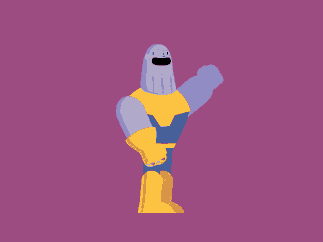a cartoon character in a superhero costume holds a glove
