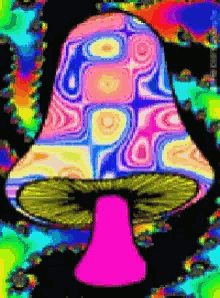 a painting of a mushroom with a pink stem