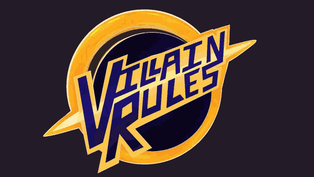 a logo for villain rules shows a yellow and blue circle