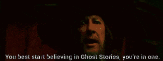 a woman with a surprised look on her face is talking about ghost stories