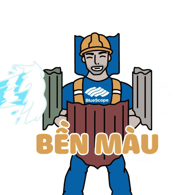 a cartoon of a man wearing a blue shirt that says bluescope on it