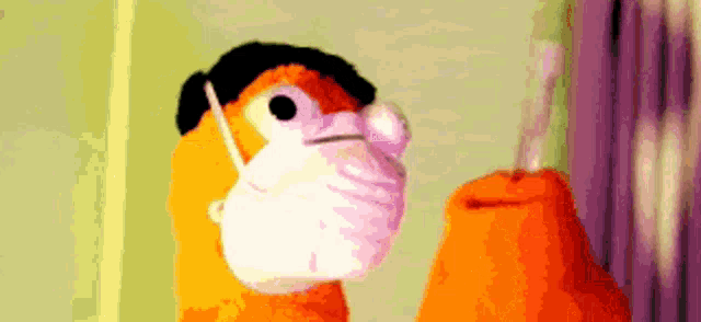 a stuffed animal wearing a mask and a toothbrush