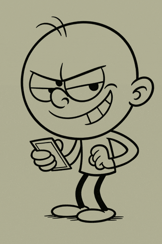 a black and white drawing of a boy holding a card