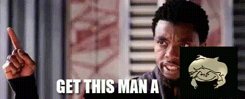 a man with a beard is giving a middle finger and says get this man a