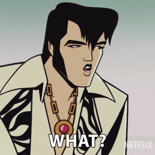 a cartoon of elvis presley with the words what written below him