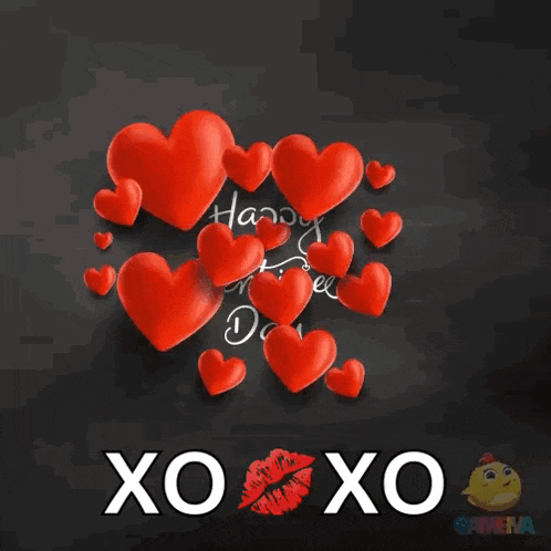 a blackboard with red hearts and the words happy valentine 's day