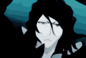 a black and white drawing of a man with long black hair holding a white object .
