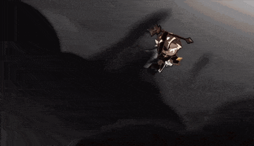 a cartoon character is flying through a dark sky