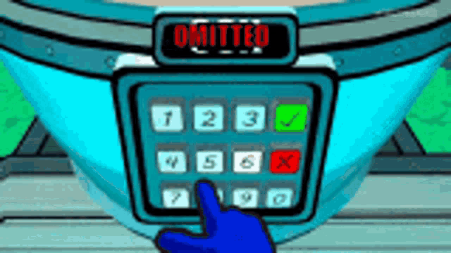 a person is pressing a button in a video game that says omitted