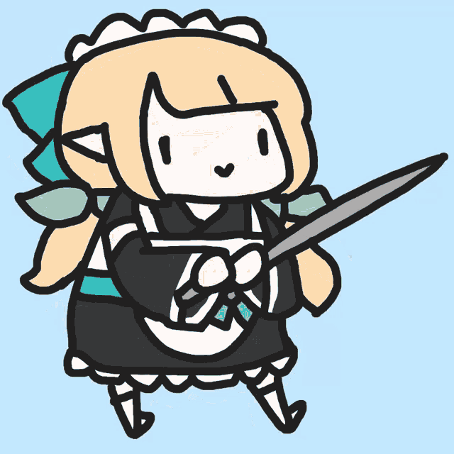 a cartoon of a person holding a large sword