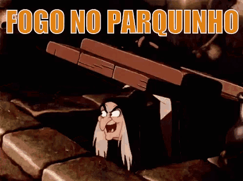 a cartoon of a witch with the words fogo no parquinho